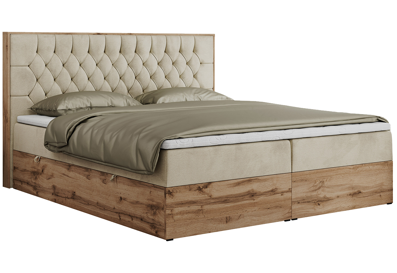 Łóżko kontynentalne AMORE 160x200 - H3 - beżowy, welwet