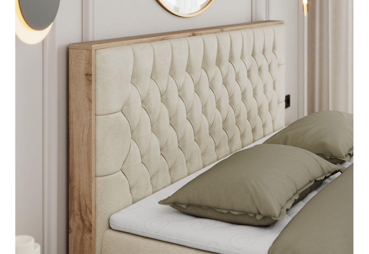 Łóżko kontynentalne AMORE 200x200 - H3 - beżowy, welwet