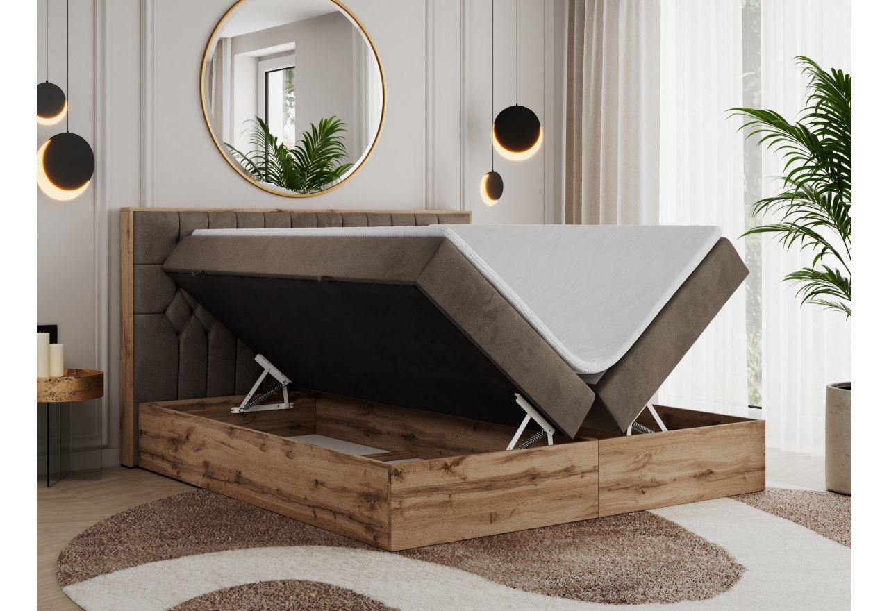 Łóżko kontynentalne AMORE 140x200 - H3 - brązowy, welwet