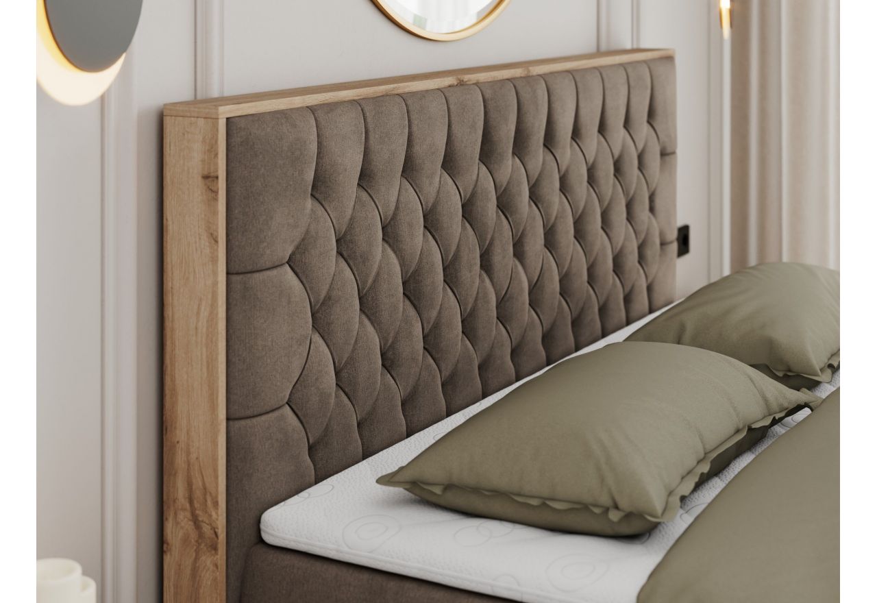 Łóżko kontynentalne AMORE 200x200 - H3 - brązowy, welwet