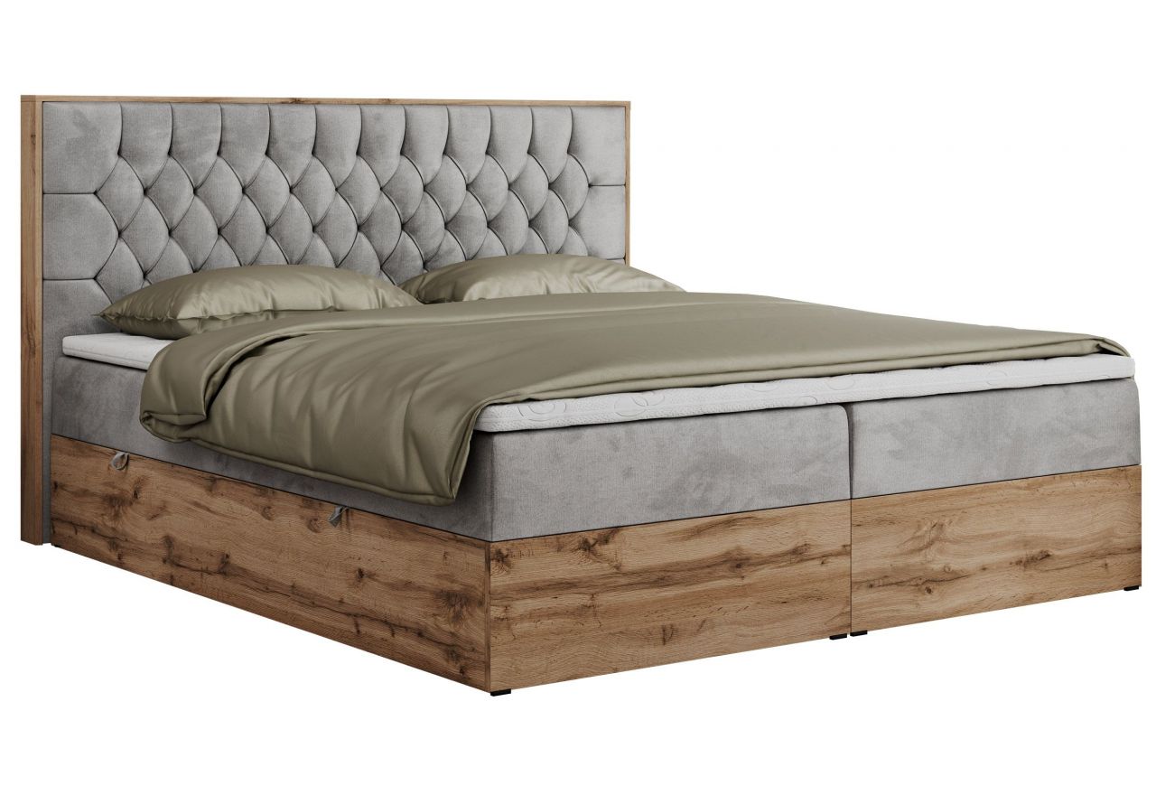 Łóżko kontynentalne AMORE 160x200 - H3 - jasnoszary, welwet