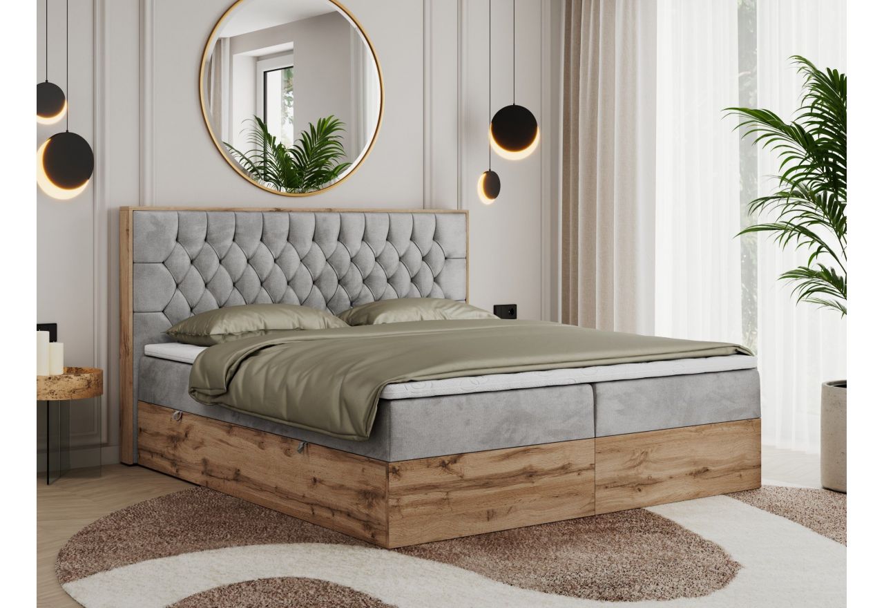 Łóżko kontynentalne AMORE 200x200 - H3 - jasnoszary, welwet