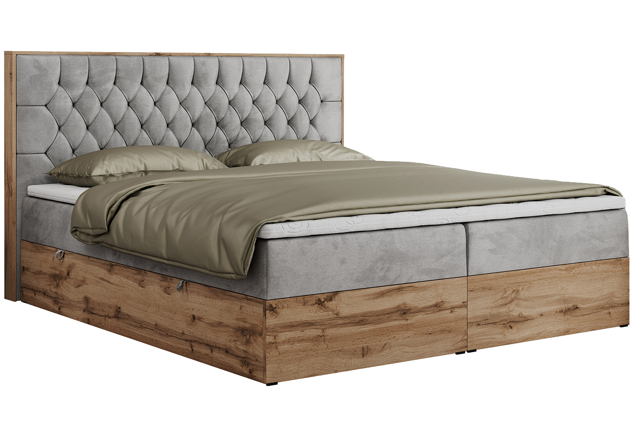 Łóżko kontynentalne AMORE 140x200 - H4 - jasnoszary, welwet