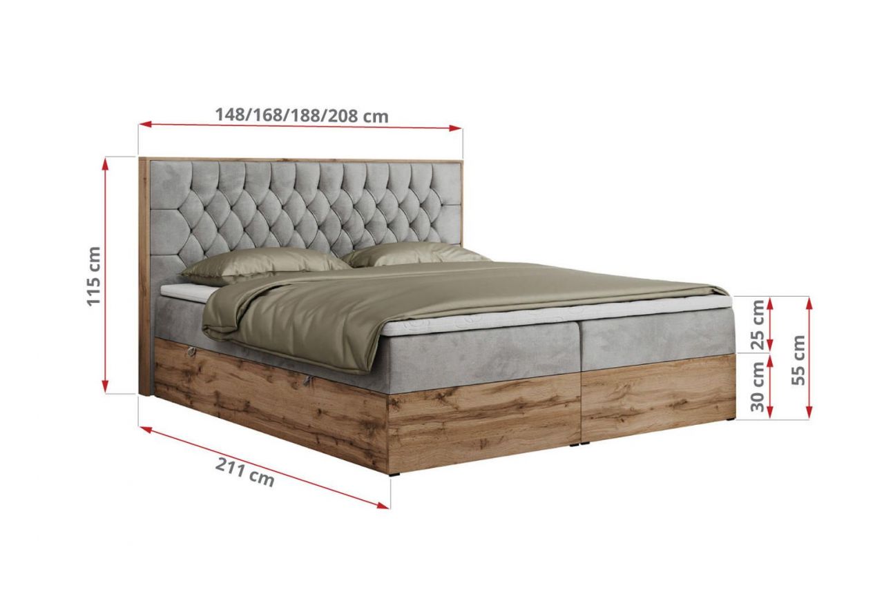 Łóżko kontynentalne AMORE 160x200 - H4 - jasnoszary, welwet