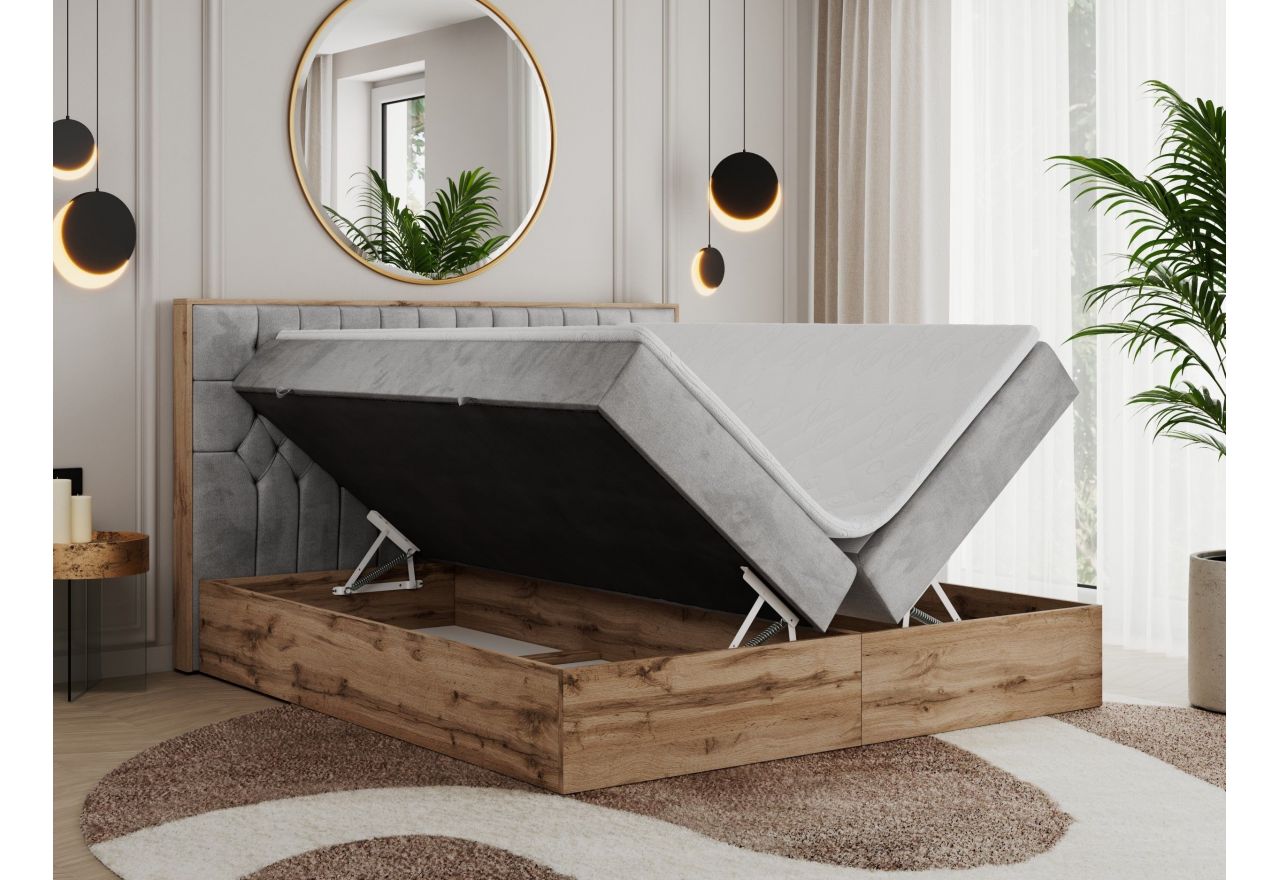 Łóżko kontynentalne AMORE 200x200 - H4 - jasnoszary, welwet