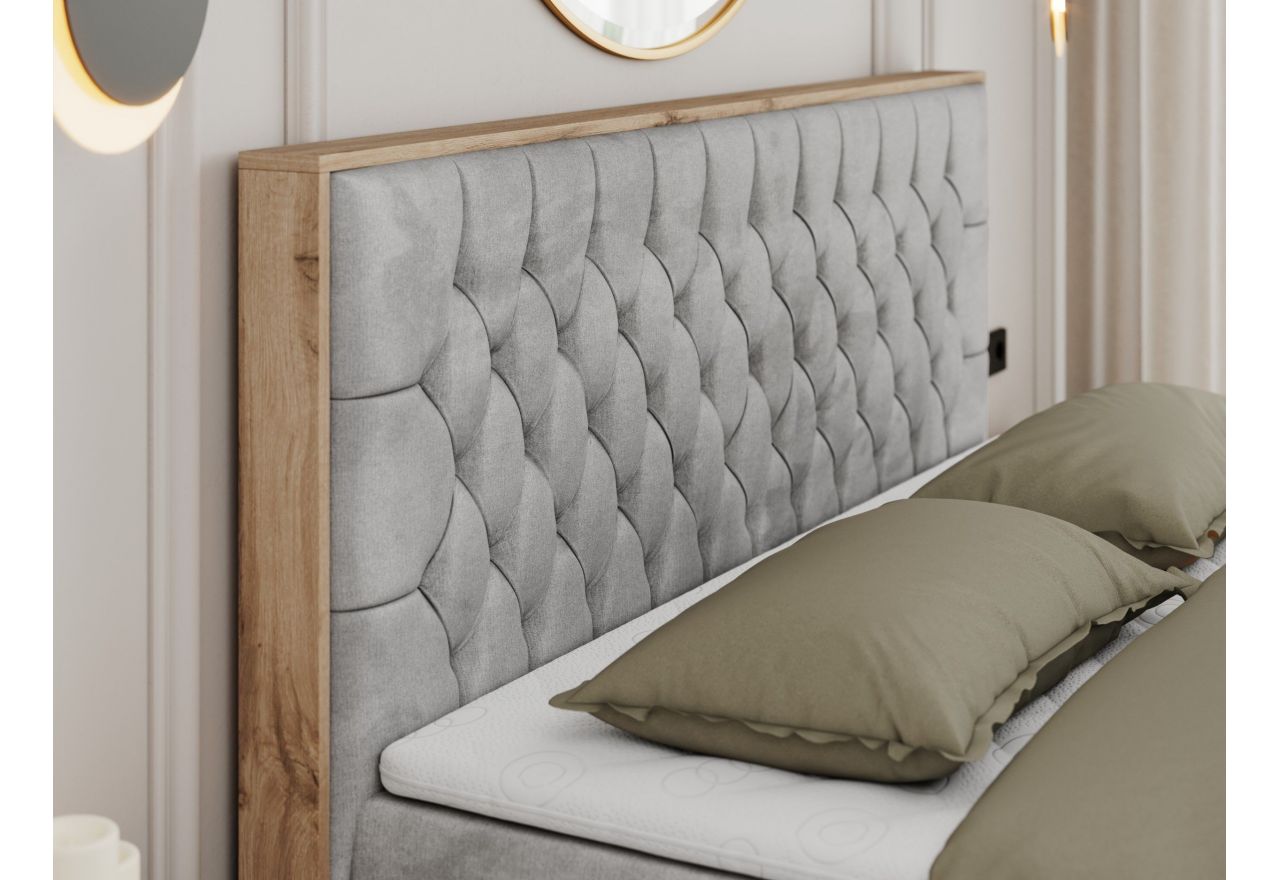 Łóżko kontynentalne AMORE 200x200 - H4 - jasnoszary, welwet