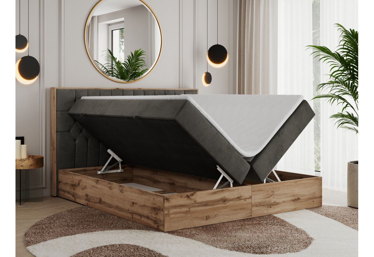 Łóżko kontynentalne AMORE 180x200 - H4 - ciemnoszary, welwet