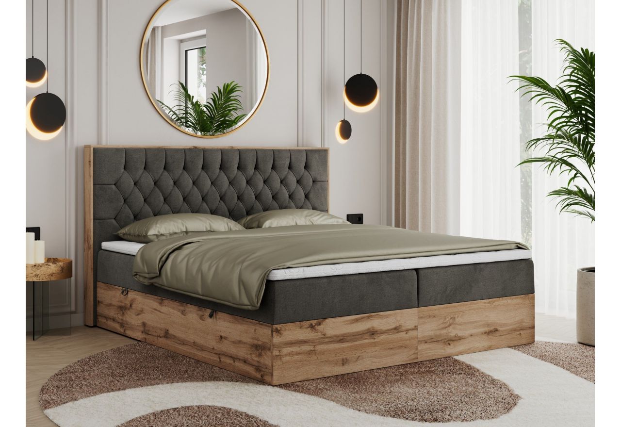 Łóżko kontynentalne AMORE 200x200 - H4 - ciemnoszary, welwet