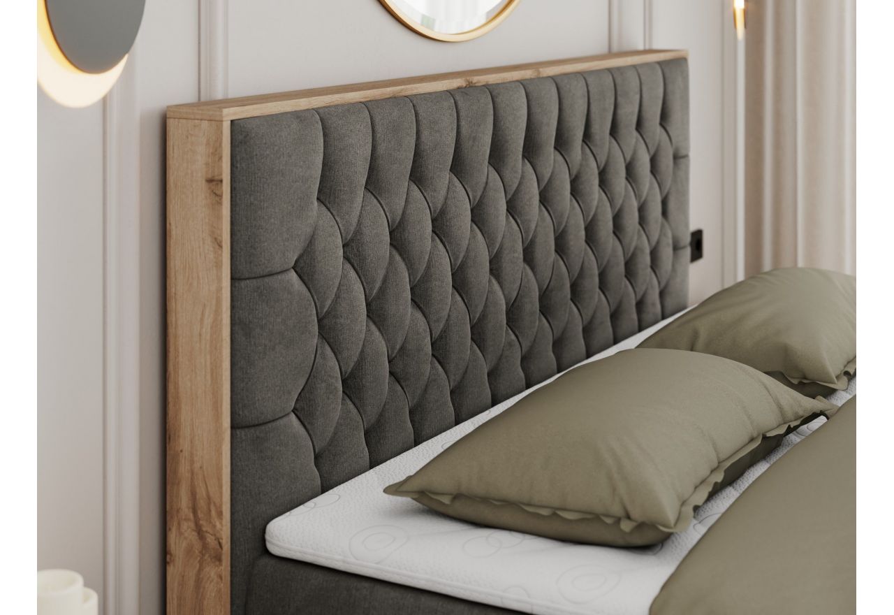 Łóżko kontynentalne AMORE 200x200 - H4 - ciemnoszary, welwet