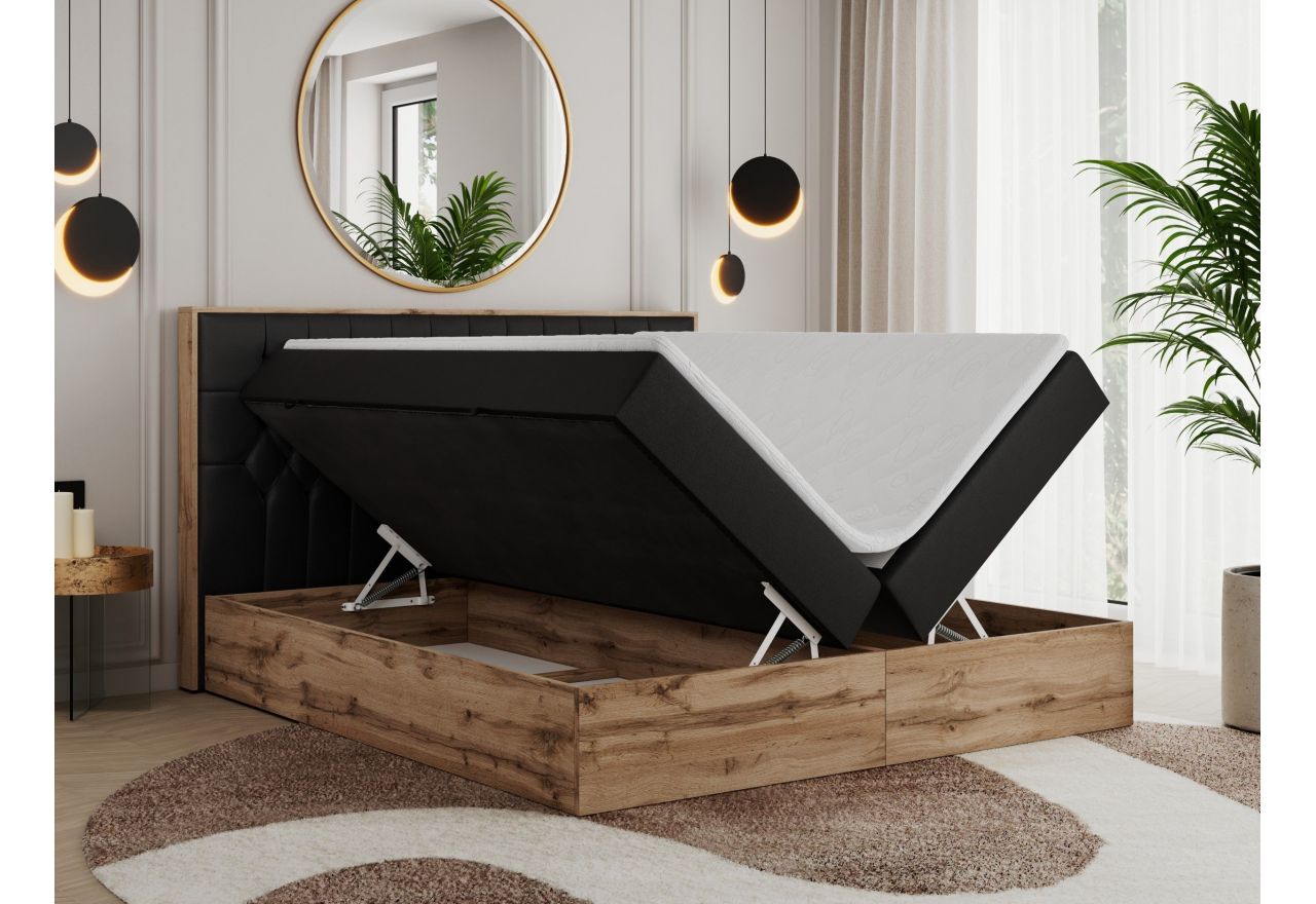 Łóżko kontynentalne AMORE 140x200 - H3 - czarny, ekoskóra