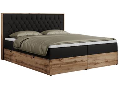 Łóżko kontynentalne AMORE 160x200 - H3 - czarny, ekoskóra