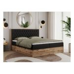 Łóżko kontynentalne AMORE 200x200 - H3 - czarny, ekoskóra