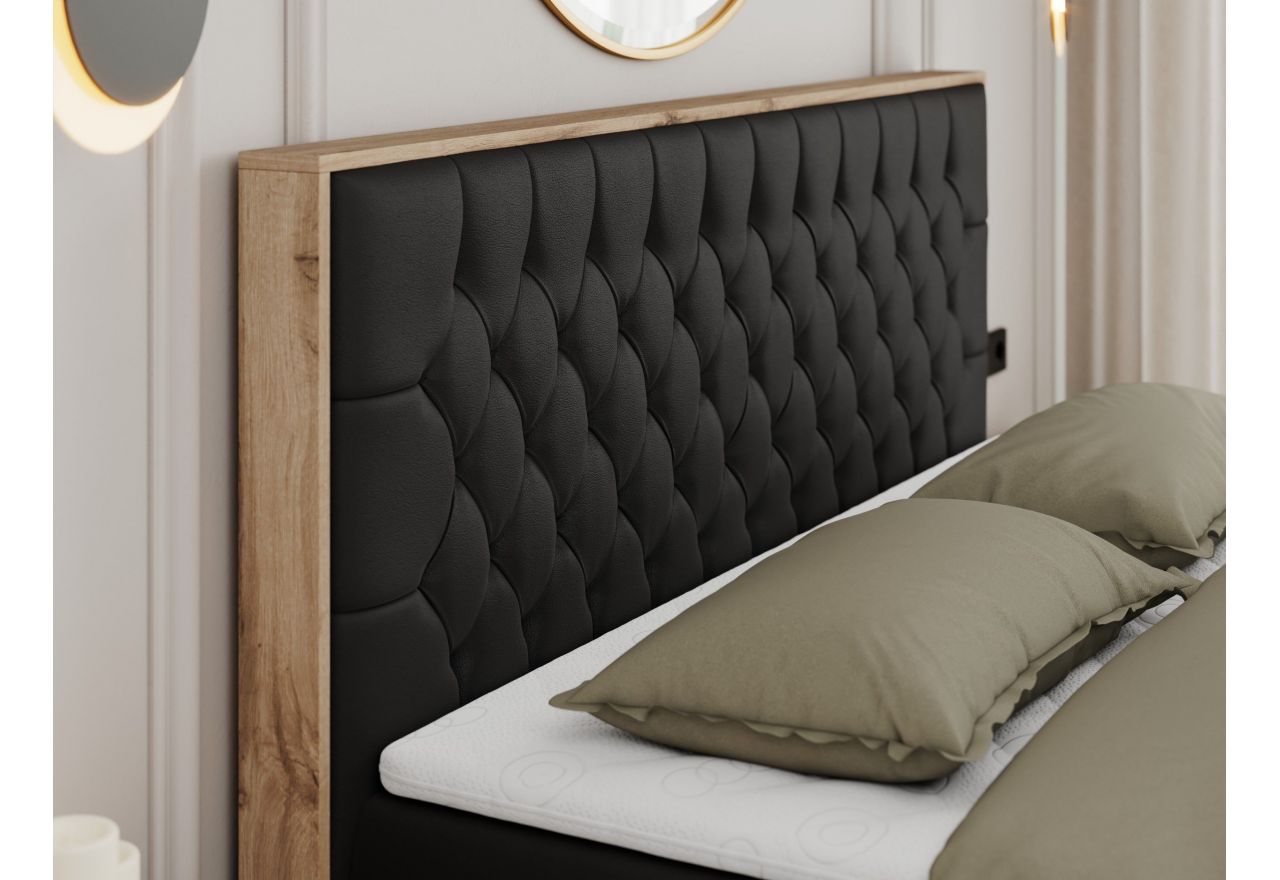 Łóżko kontynentalne AMORE 200x200 - H3 - czarny, ekoskóra