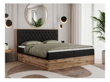 Łóżko kontynentalne AMORE 140x200 - H4 - czarny, ekoskóra