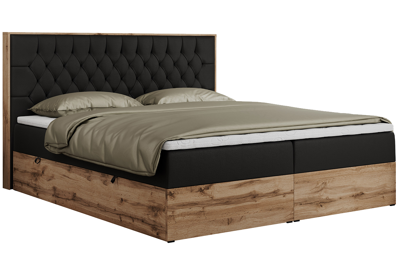 Łóżko kontynentalne AMORE 160x200 - H4 - czarny, ekoskóra