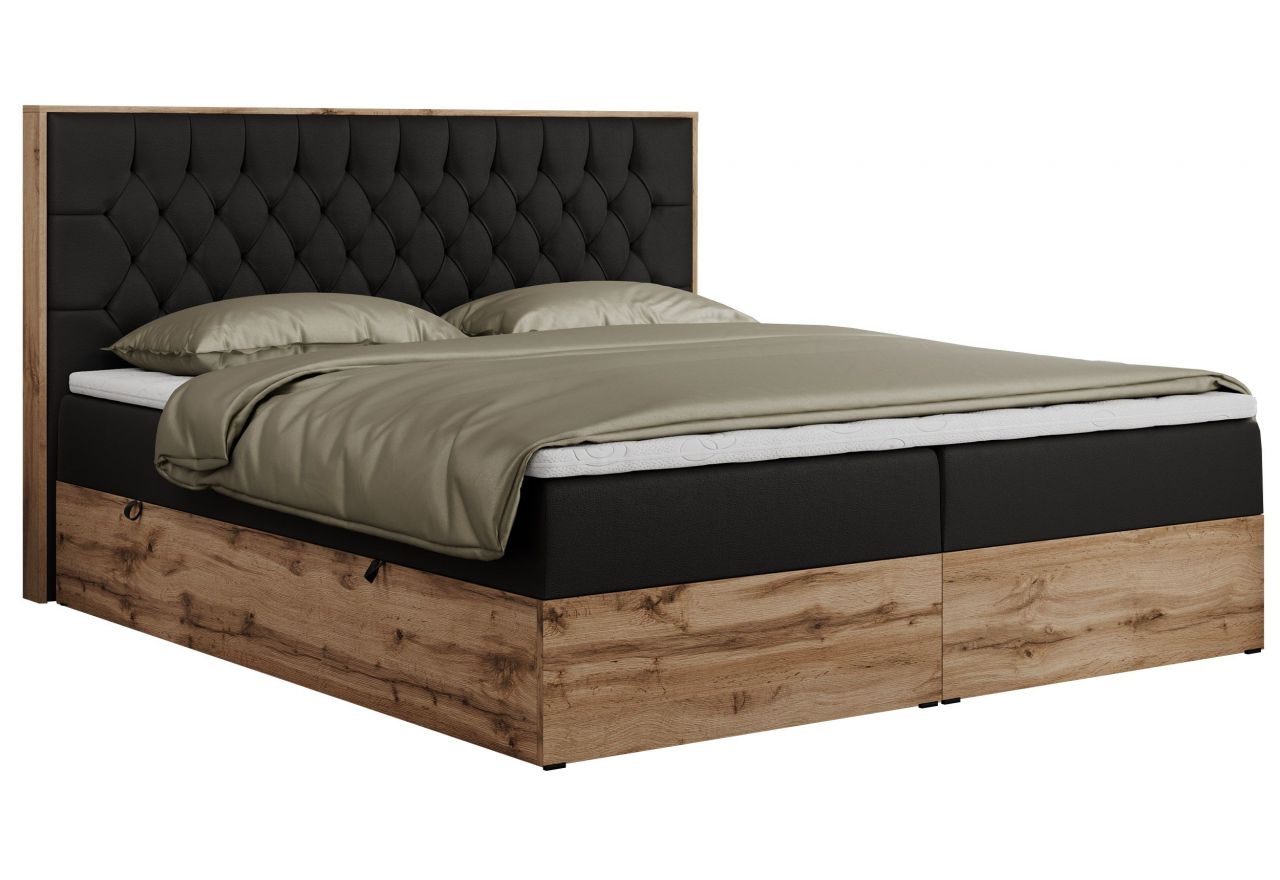 Łóżko kontynentalne AMORE 160x200 - H4 - czarny, ekoskóra