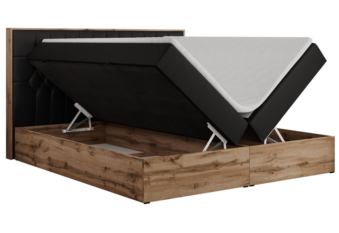 Łóżko kontynentalne AMORE 180x200 - H4 - czarny, ekoskóra