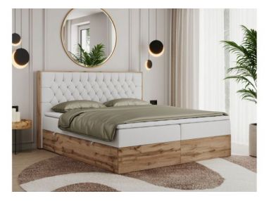 Łóżko kontynentalne AMORE 140x200 - H3 - biały, ekoskóra