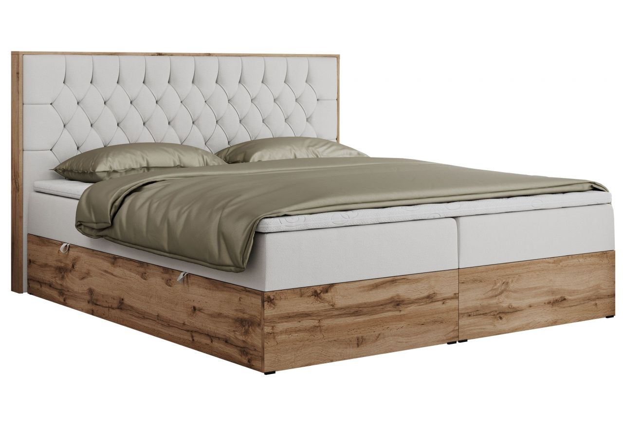 Łóżko kontynentalne AMORE 140x200 - H3 - biały, ekoskóra