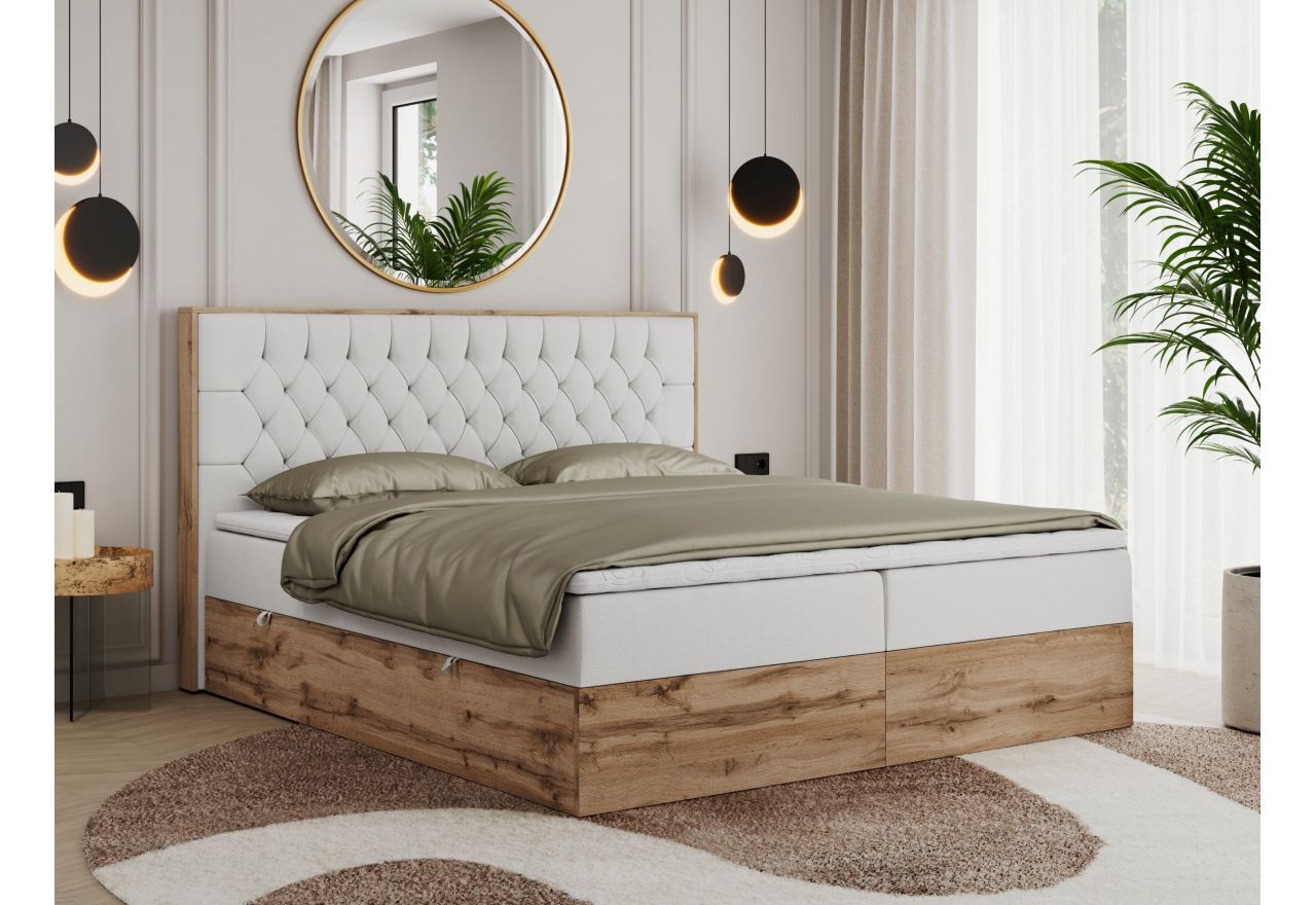 Łóżko kontynentalne AMORE 160x200 - H3 - biały, ekoskóra