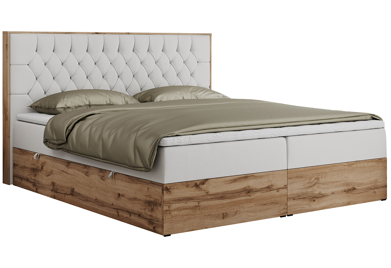 Łóżko kontynentalne AMORE 160x200 - H3 - biały, ekoskóra