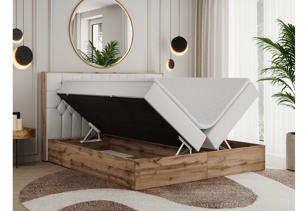 Łóżko kontynentalne AMORE 180x200 - H3 - biały, ekoskóra