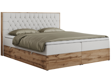 Łóżko kontynentalne AMORE 140x200 - H4 - biały, ekoskóra