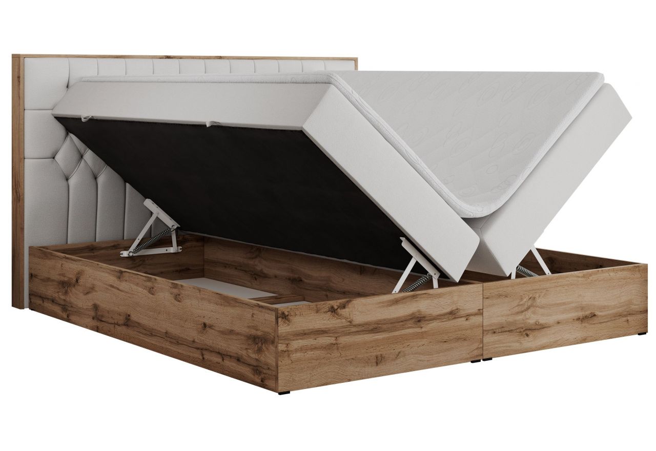 Łóżko kontynentalne AMORE 140x200 - H4 - biały, ekoskóra