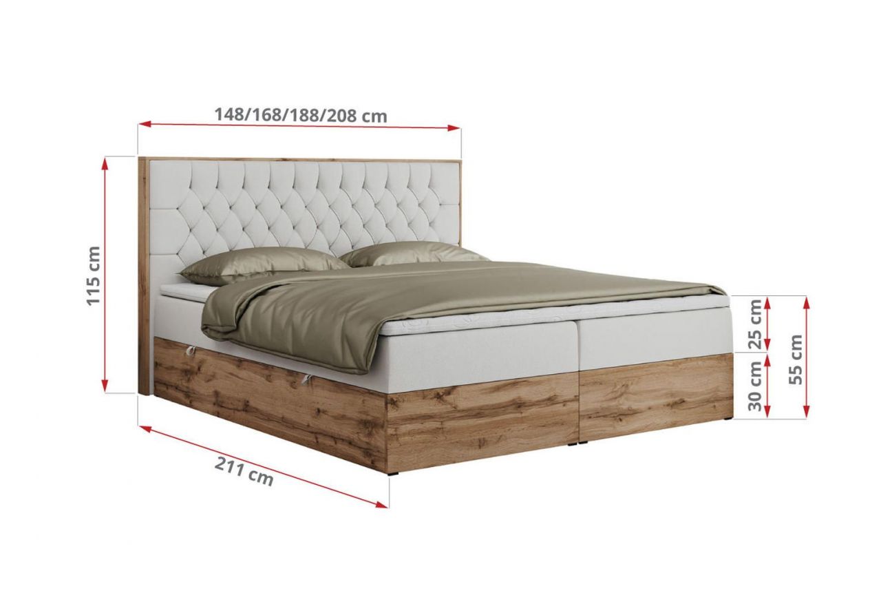 Łóżko kontynentalne AMORE 200x200 - H4 - biały, ekoskóra