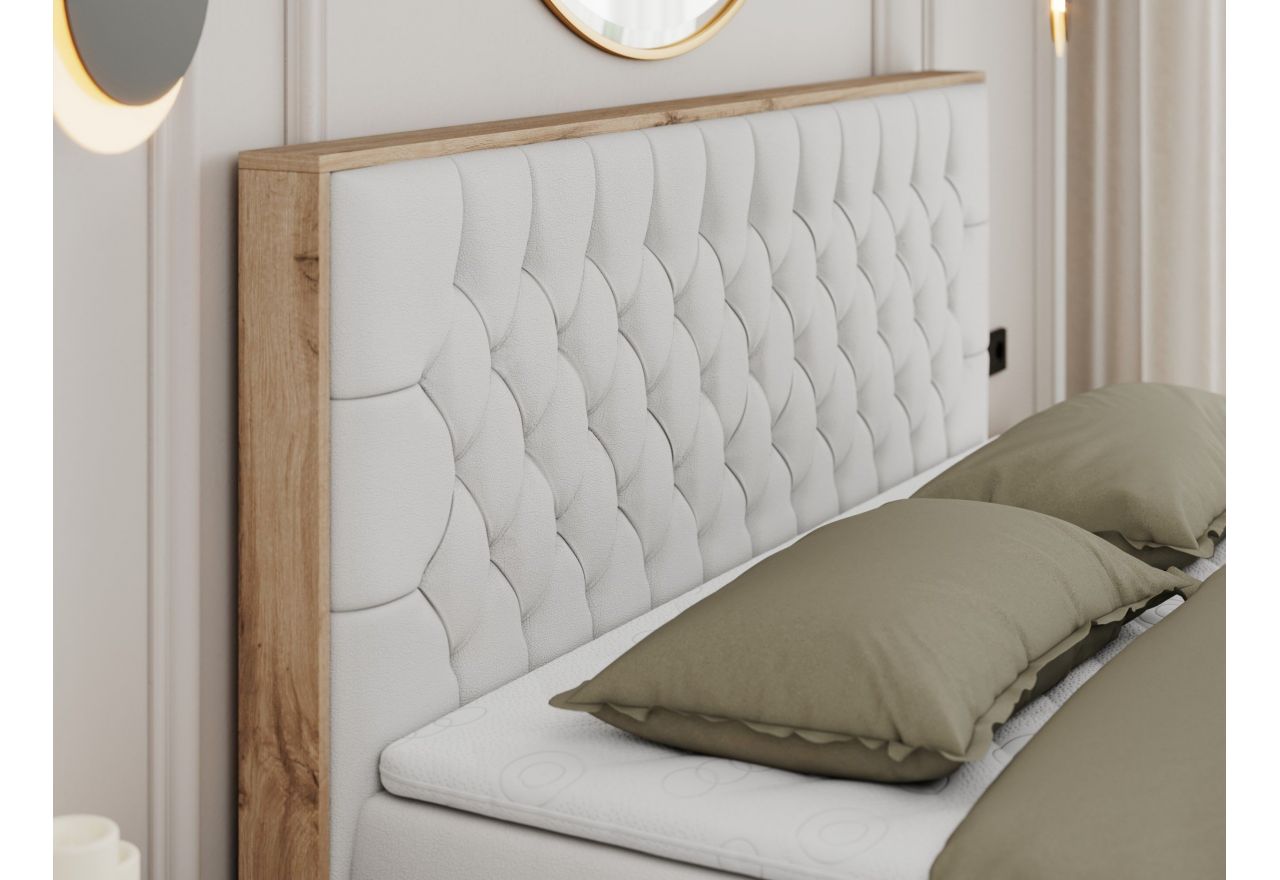 Łóżko kontynentalne AMORE 200x200 - H4 - biały, ekoskóra