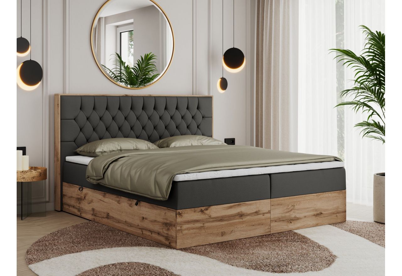 Łóżko kontynentalne AMORE 160x200 - H4 - ciemnoszary, ekoskóra