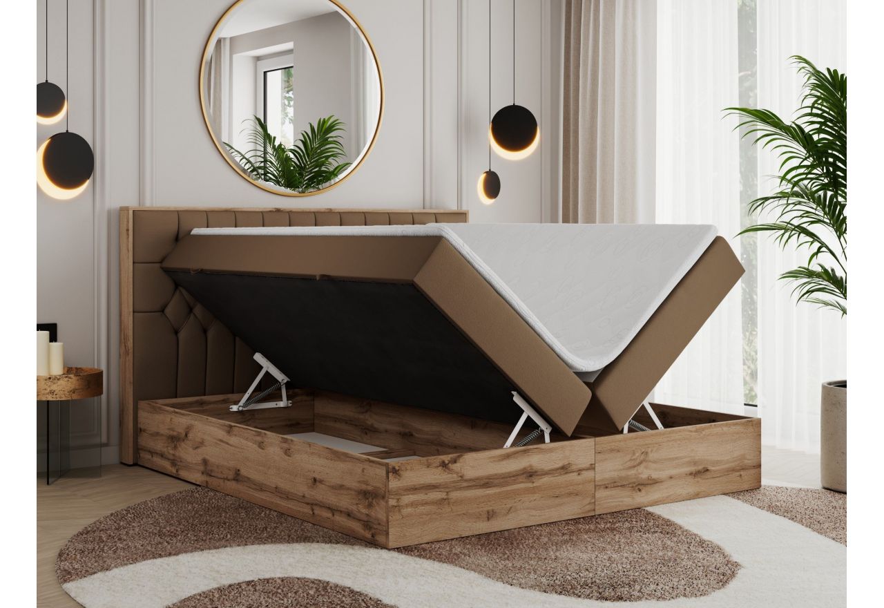 Łóżko kontynentalne AMORE 140x200 - H3 - brązowy, ekoskóra