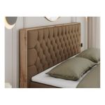 Łóżko kontynentalne AMORE 140x200 - H3 - brązowy, ekoskóra