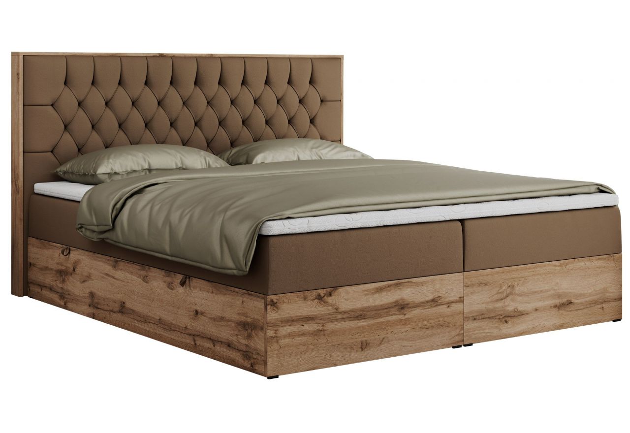 Łóżko kontynentalne AMORE 160x200 - H3 - brązowy, ekoskóra