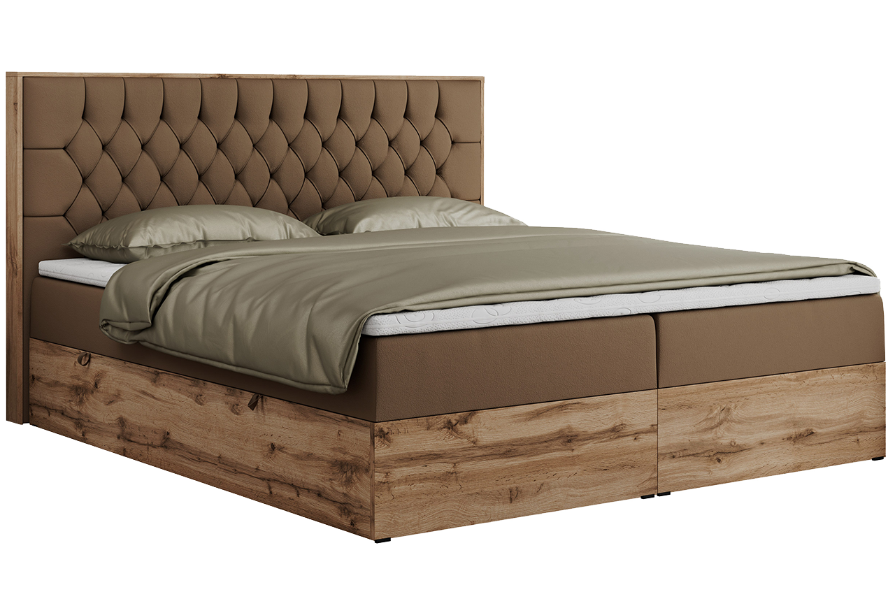 Łóżko kontynentalne AMORE 140x200 - H4 - brązowy, ekoskóra