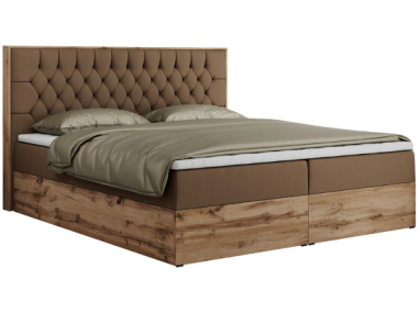 Łóżko kontynentalne AMORE 160x200 - H4 - brązowy, ekoskóra