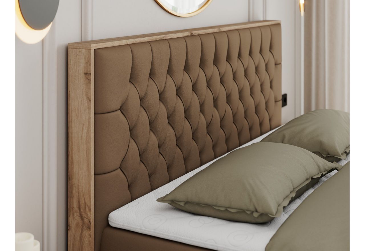 Łóżko kontynentalne AMORE 160x200 - H4 - brązowy, ekoskóra