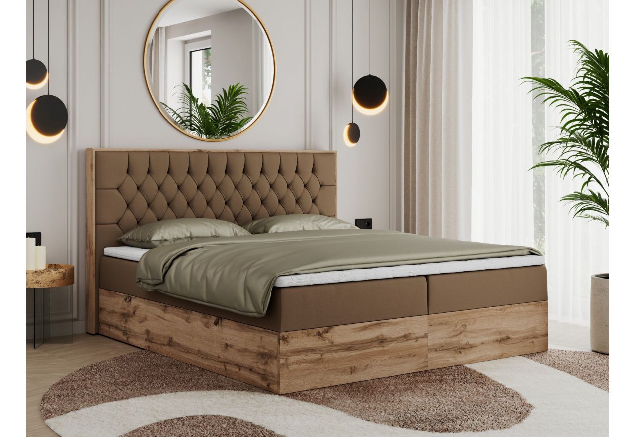 Łóżko kontynentalne AMORE 180x200 - H4 - brązowy, ekoskóra