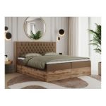 Łóżko kontynentalne AMORE 180x200 - H4 - brązowy, ekoskóra