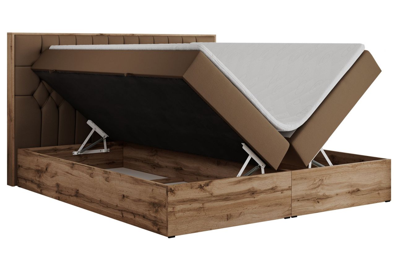 Łóżko kontynentalne AMORE 180x200 - H4 - brązowy, ekoskóra