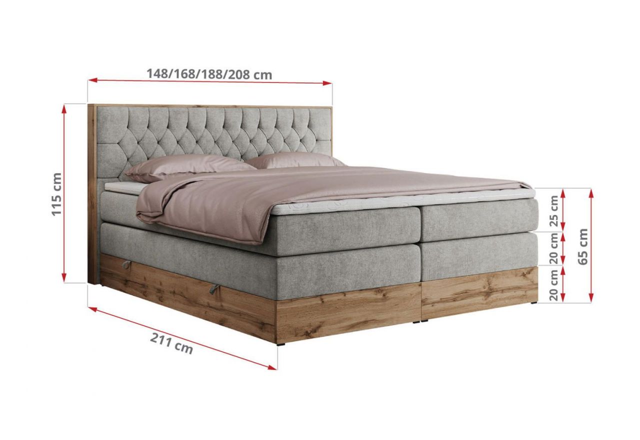 Łóżko kontynentalne AMORE KING 180x200 - H3 - jasnoszary, struktura