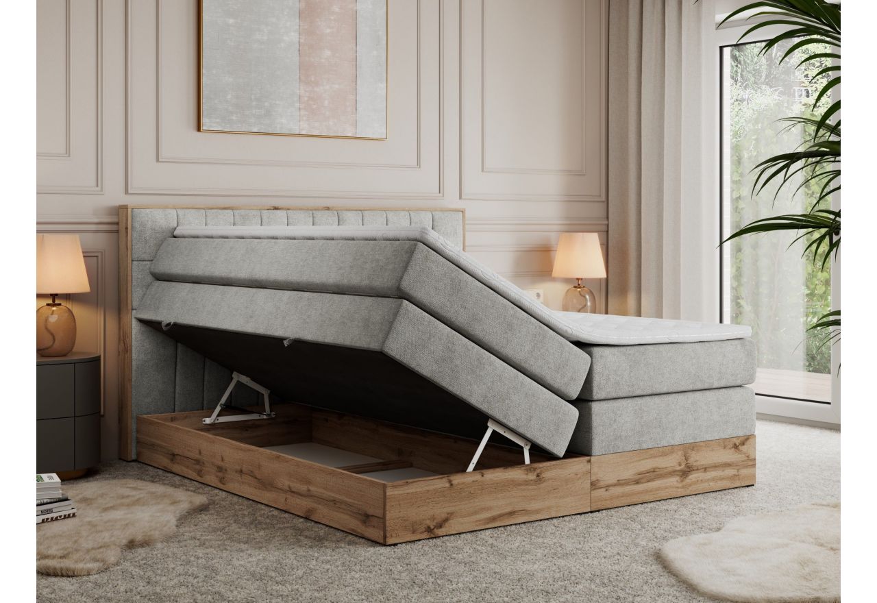 Łóżko kontynentalne AMORE KING 200x200 - H4 - jasnoszary, struktura