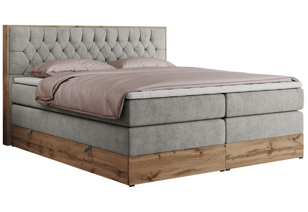 Łóżko kontynentalne AMORE KING 200x200 - H4 - jasnoszary, struktura
