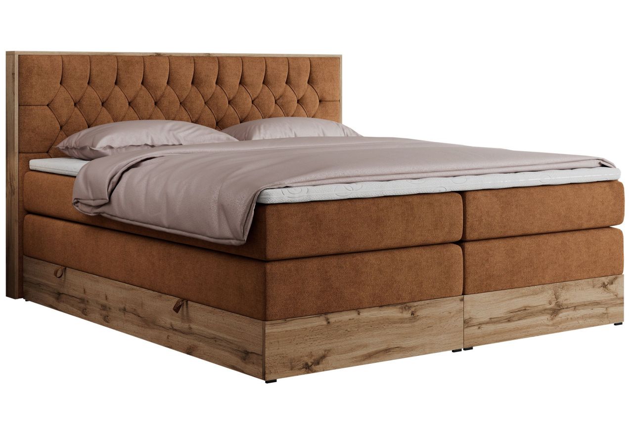 Łóżko kontynentalne AMORE KING 200x200 - H3 - pomarańczowy, struktura