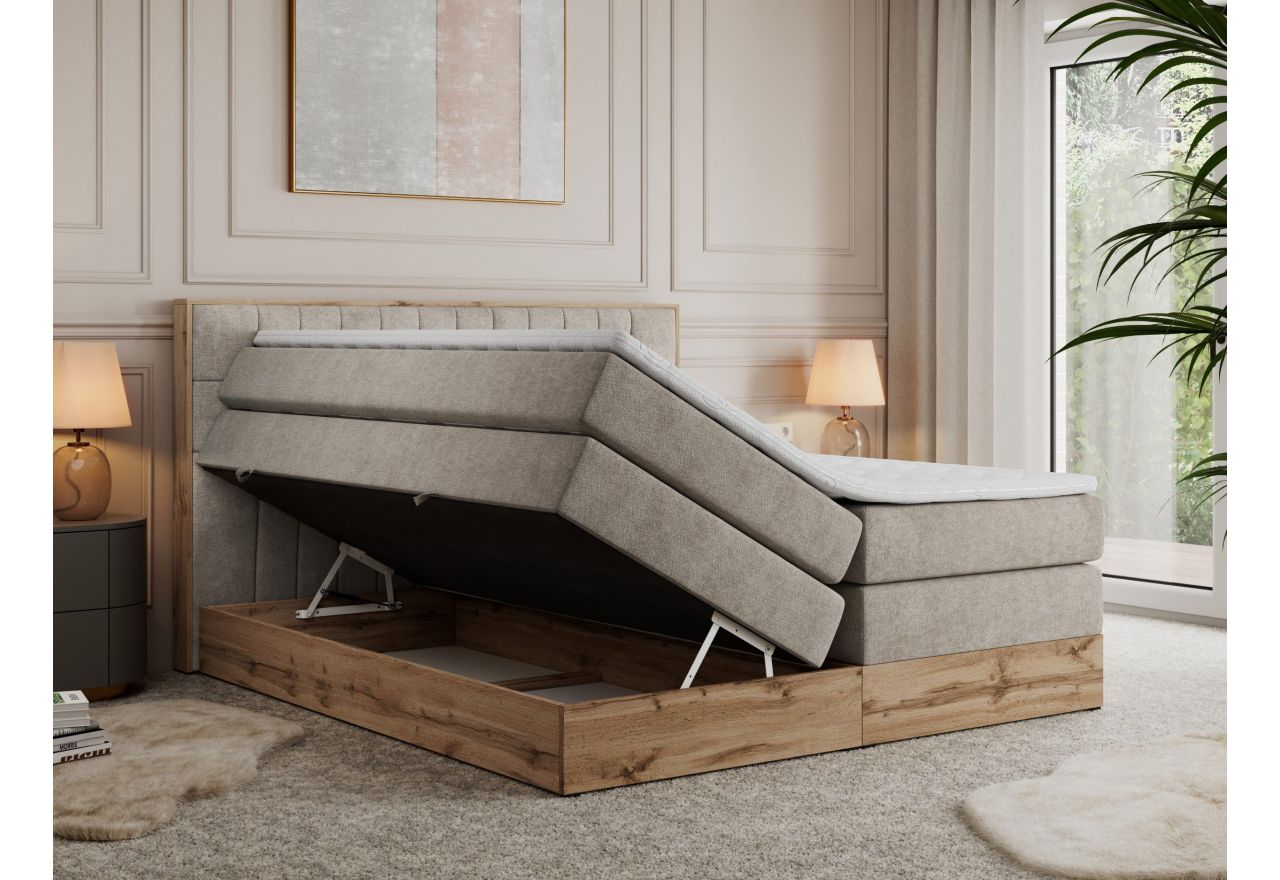 Łóżko kontynentalne AMORE KING 160x200 - H3 - beżowy, struktura