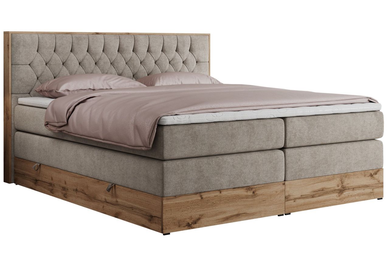 Łóżko kontynentalne AMORE KING 160x200 - H4 - beżowy, struktura