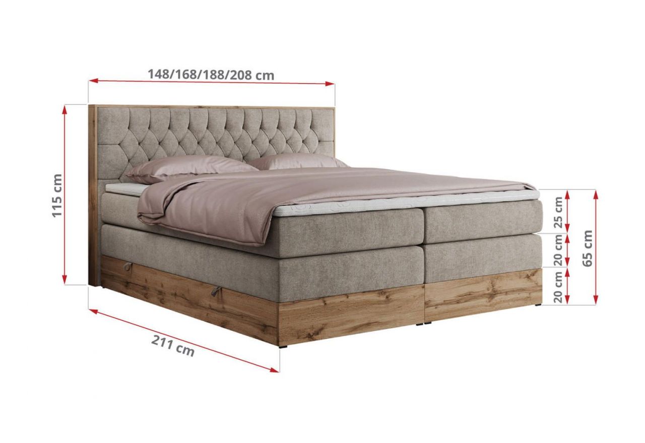 Łóżko kontynentalne AMORE KING 200x200 - H4 - beżowy, struktura