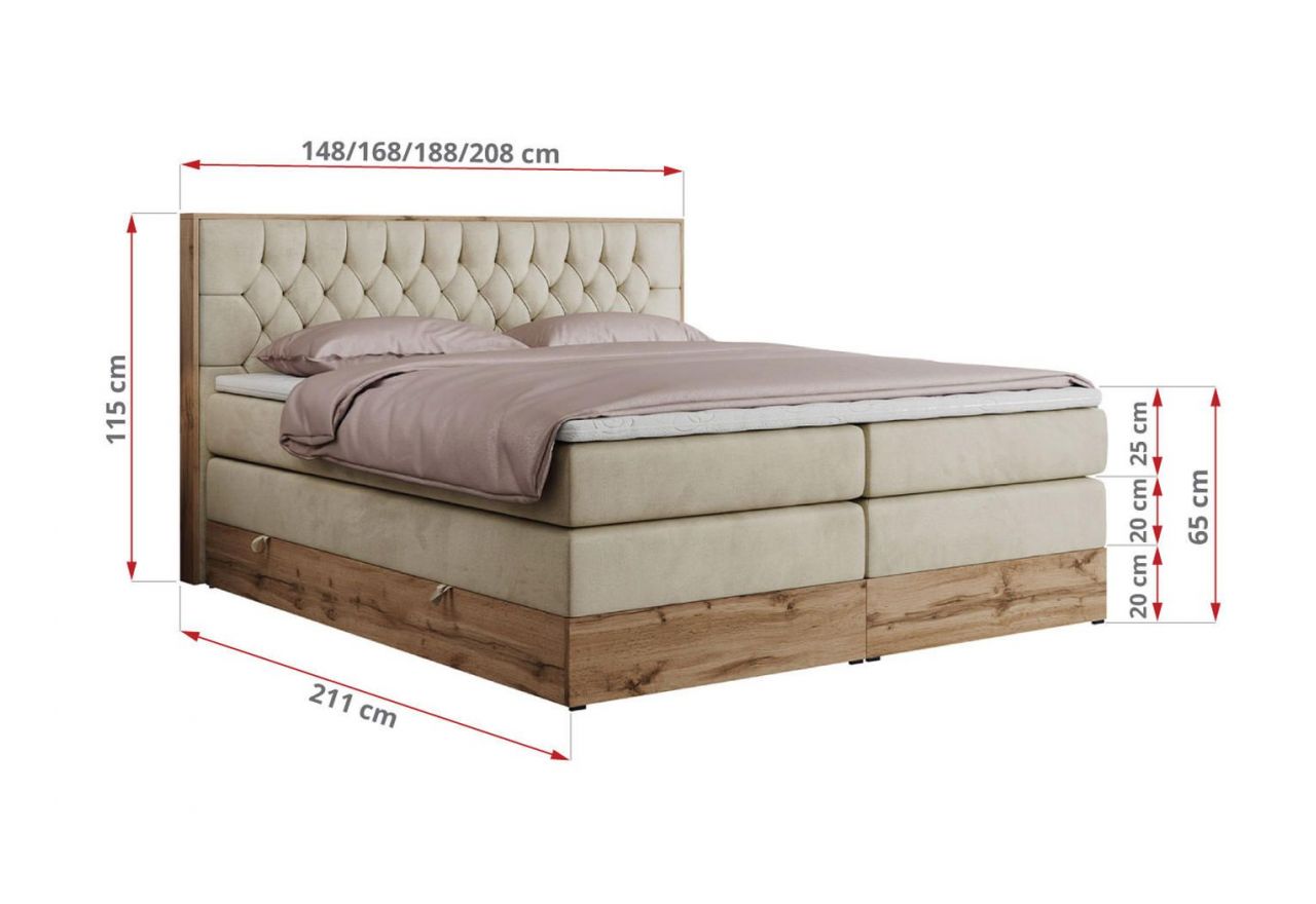 Łóżko kontynentalne AMORE KING 140x200 - H3 - beżowy, welwet
