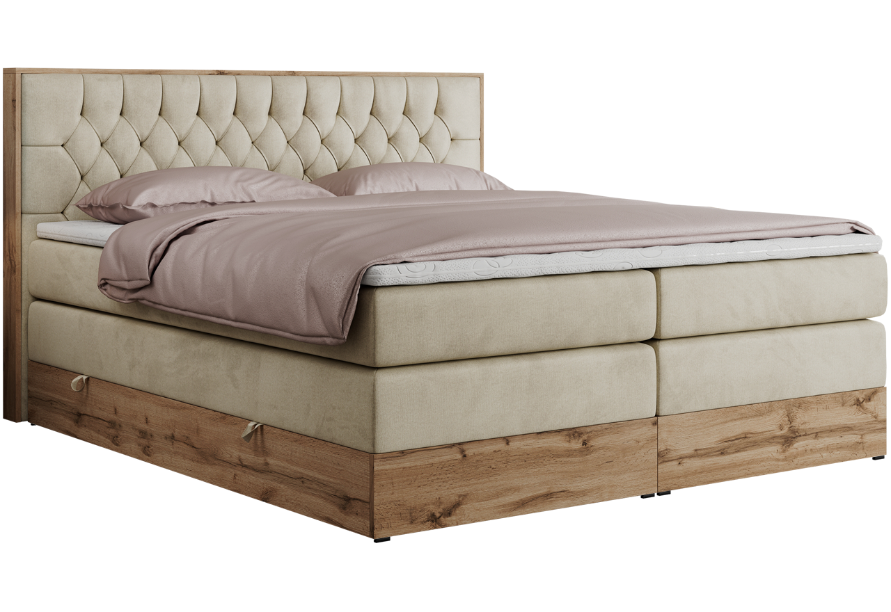 Łóżko kontynentalne AMORE KING 160x200 - H3 - beżowy, welwet