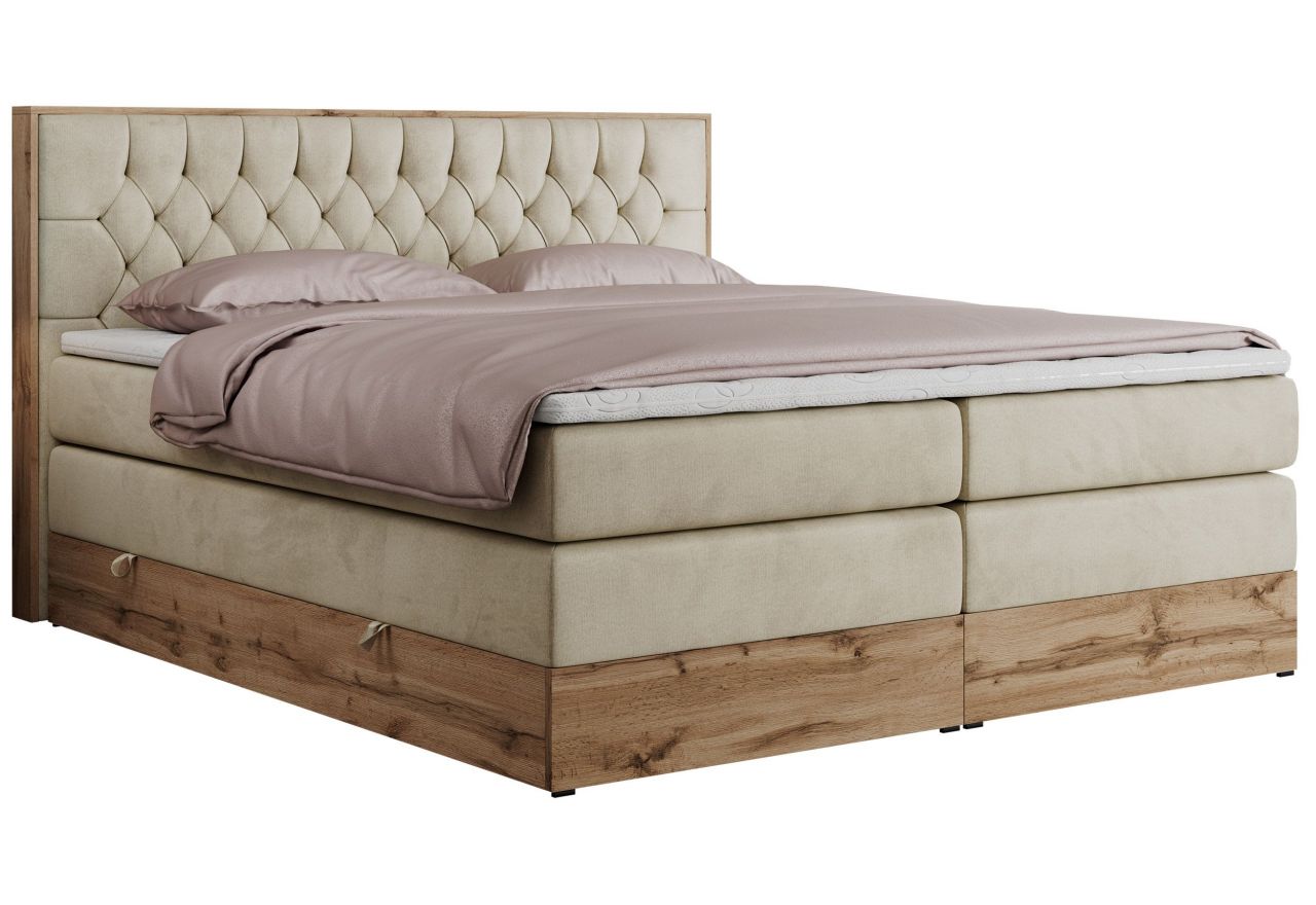 Łóżko kontynentalne AMORE KING 180x200 - H3 - beżowy, welwet
